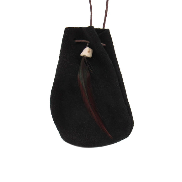 Black Leather Pouch with Cord