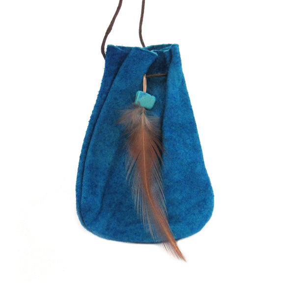 Blue Leather Pouch with Cord