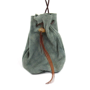 Gray Leather Pouch with Cord