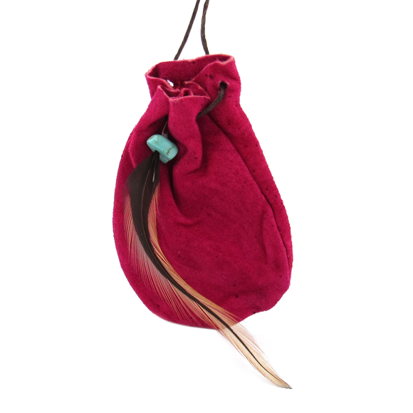 Red Leather Pouch with Cord
