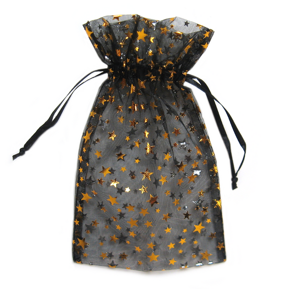 Black Organza Pouch with Gold Stars (4x5 Inches)