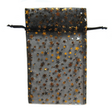 Black Organza Pouch with Gold Stars (4x5 Inches)