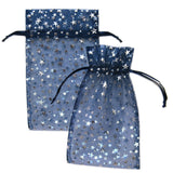 Blue Organza Pouch with Silver Stars (4x5 Inches)