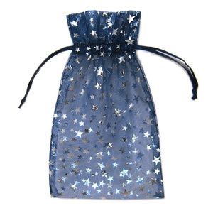 Blue Organza Pouch with Silver Stars (4x5 Inches)