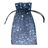 Blue Organza Pouch with Silver Stars (4x5 Inches)