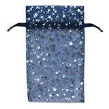 Blue Organza Pouch with Silver Stars (4x5 Inches)