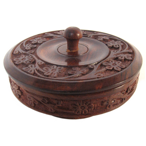 Carved Wooden Bowl with Lid