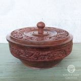 Carved Wooden Bowl with Lid