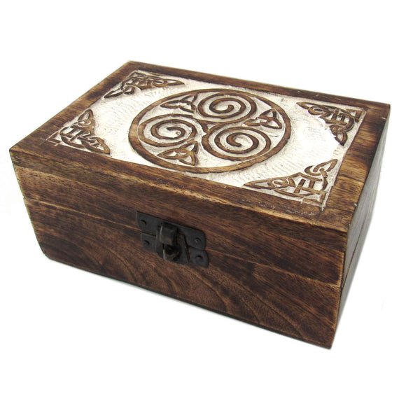 Celtic Spirals Carved Wood Box