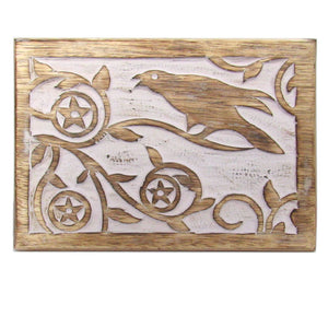 Raven and Pentagram Carved Wood Box