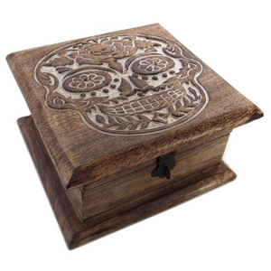 Day of the Dead Carved Wood Box