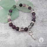 Fluorite and Amethyst Beaded Bracelet with Goddess Charm