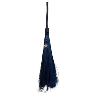 Witch's Broom with Pentacle Charm (Blue and Black)