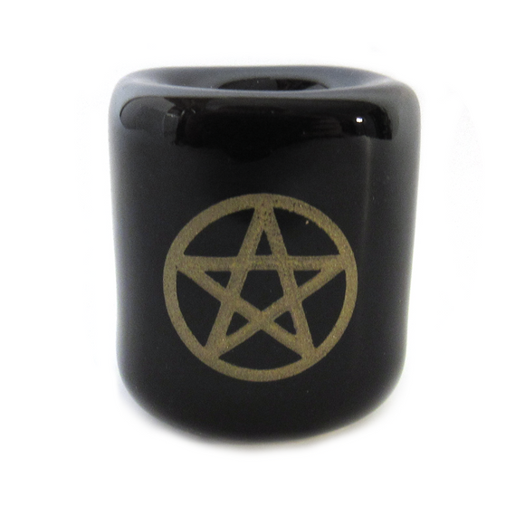 Pentacle Ceramic Chime Candle Holder (Black with Gold)