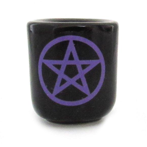 Pentacle Ceramic Chime Candle Holder (Black with Purple)