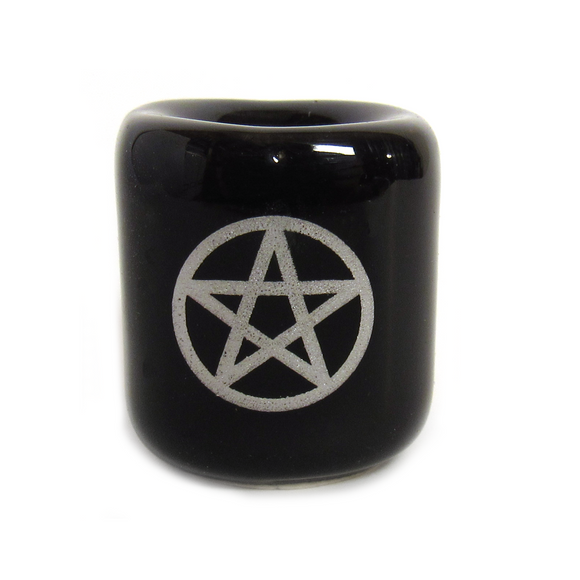 Pentacle Ceramic Chime Candle Holder (Black with Silver)