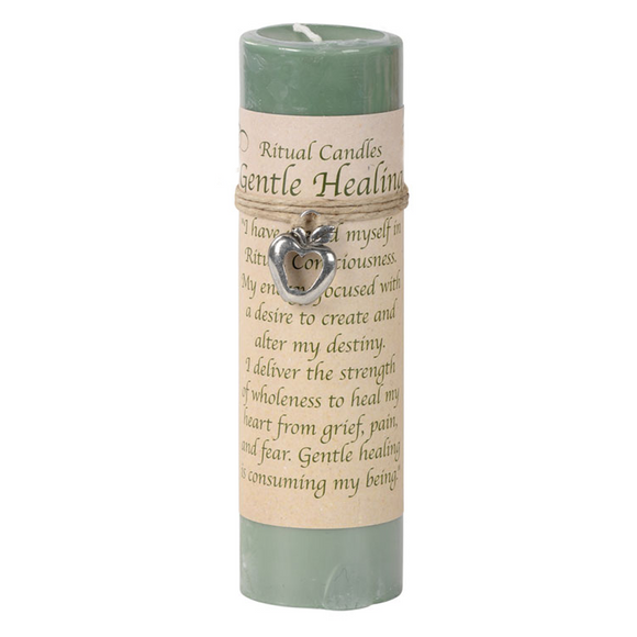 Gentle Healing Pillar Candle with Pewter Pendant