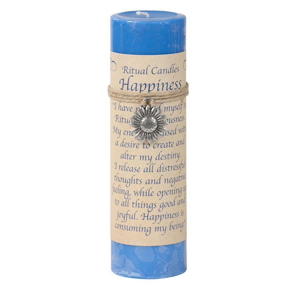 Happiness Pillar Candle with Pewter Pendant