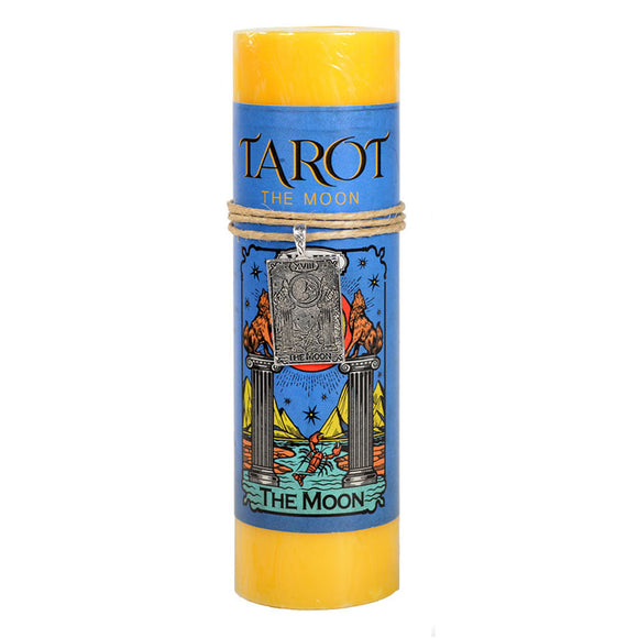 The Moon Tarot Pillar Candle with Pewter Pendant