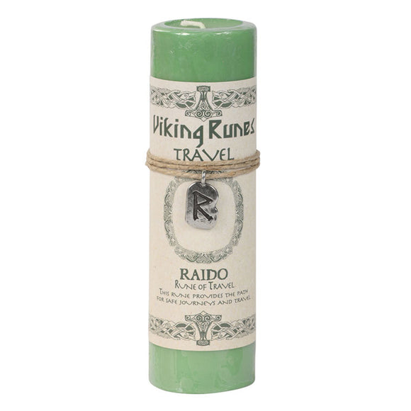 Viking Rune Pillar Candle with Raido (Travel) Pendant