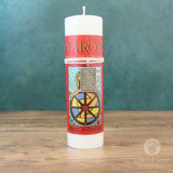 The Wheel of Fortune Tarot Pillar Candle with Pewter Pendant