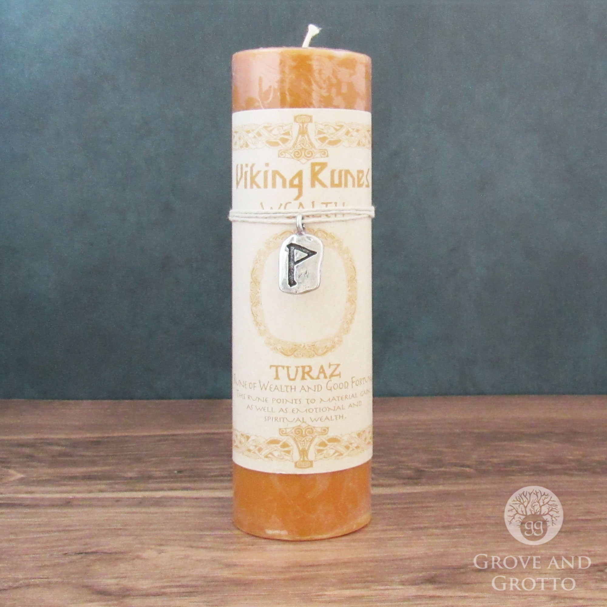 Viking Rune Pillar Candle with Turaz (Wealth) Pendant – Grove and Grotto