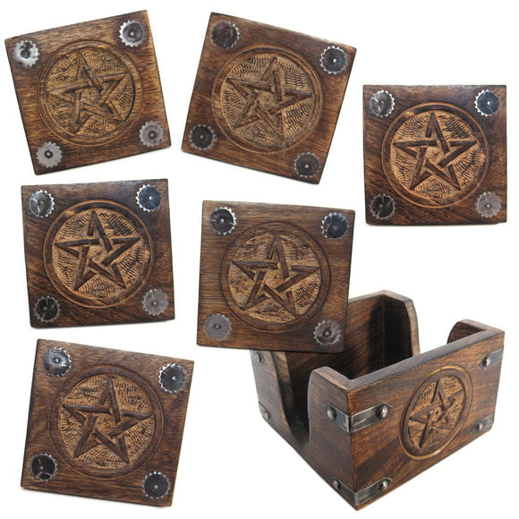 Wood Pentagram Coasters (Set of 6)