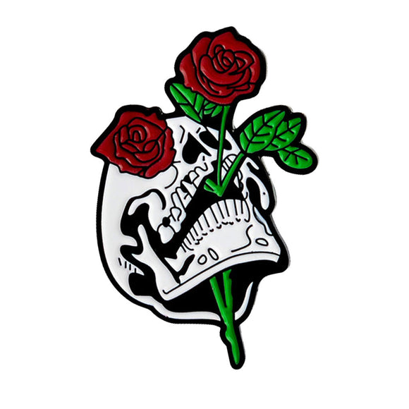 Skull and Roses Enamel Pin