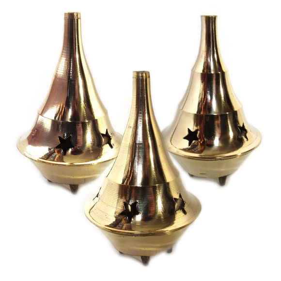 Brass Incense Cone Burner with Lid (Assorted Styles)