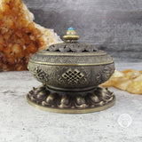 Tibetan Style Incense Burner with Jeweled Lid