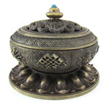 Tibetan Style Incense Burner with Jeweled Lid
