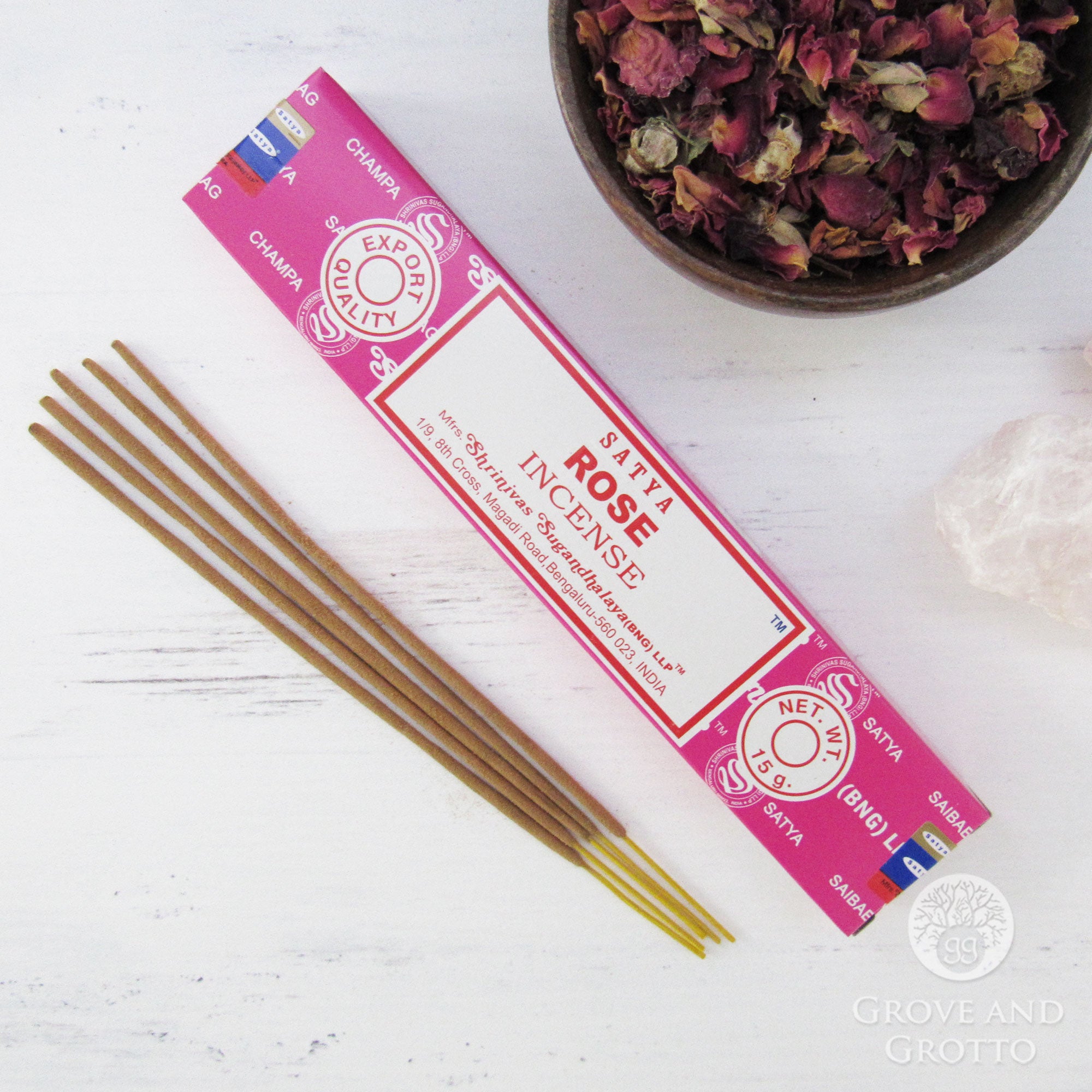 Rose Incense Sticks (15 g) by Satya – Grove and Grotto