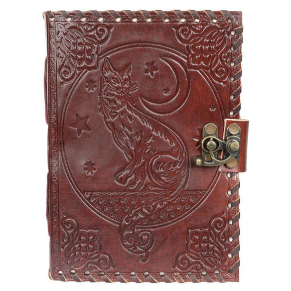 Cat and Moon Leather Journal with Latch