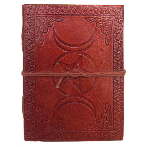 Triple Moon and Pentagram Leather Journal