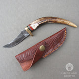 Stag Damascus Curved Tip Knife