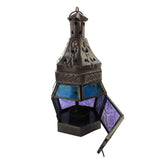 Purple and Teal Glass and Metal Lantern