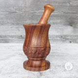 Floral Carved Wood Mortar and Pestle