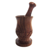 Floral Carved Wood Mortar and Pestle
