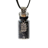 Gemstone Bottle Necklace (Black Tourmaline with Owl Charm)