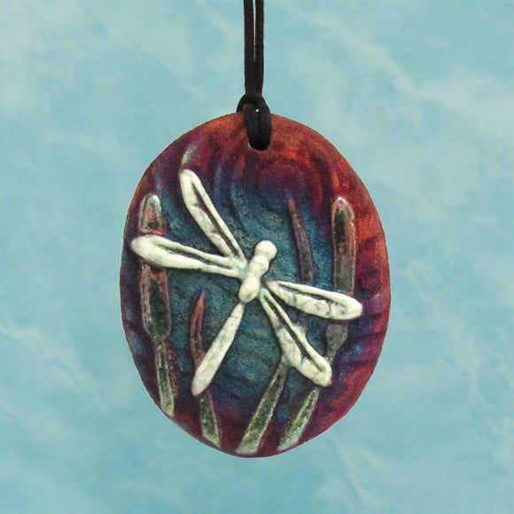 Dragonfly Raku Medallion with Cord