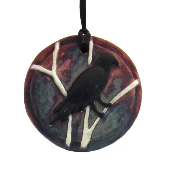 Raven Raku Medallion with Cord – Grove and Grotto