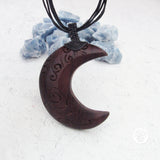 Carved Wood Crescent Moon Pendant