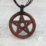 Carved Wood Pentagram Pendant