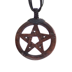 Carved Wood Pentagram Pendant