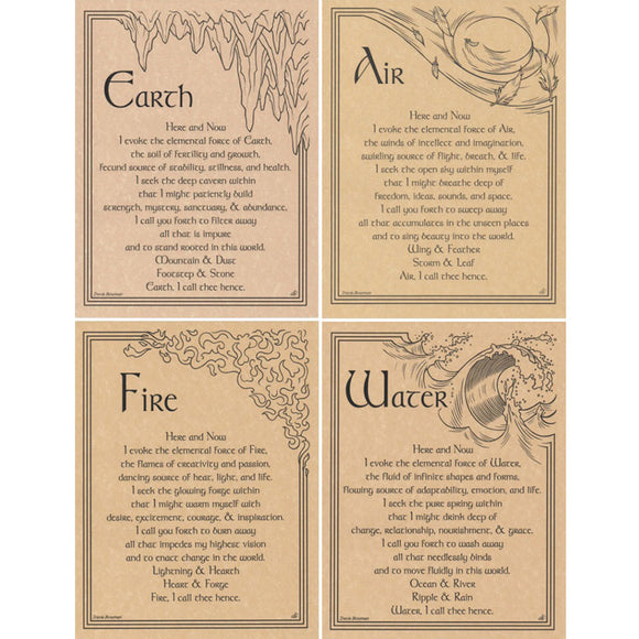 Set of Four Elements Parchment Posters (8.5
