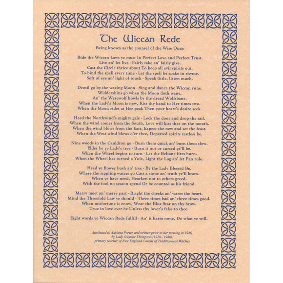 Wiccan Rede (Long Poem) Parchment Poster (8.5