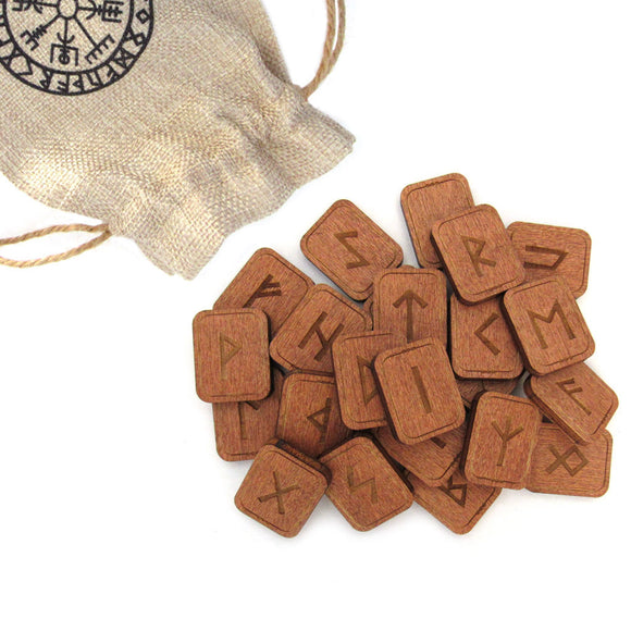 Wooden Rune Set with Printed Bag