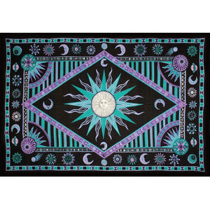 Celestial Sun and Moon Tapestry (Green/Purple)