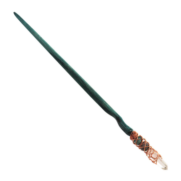 Moss Agate and Clear Quartz Crystal Wand